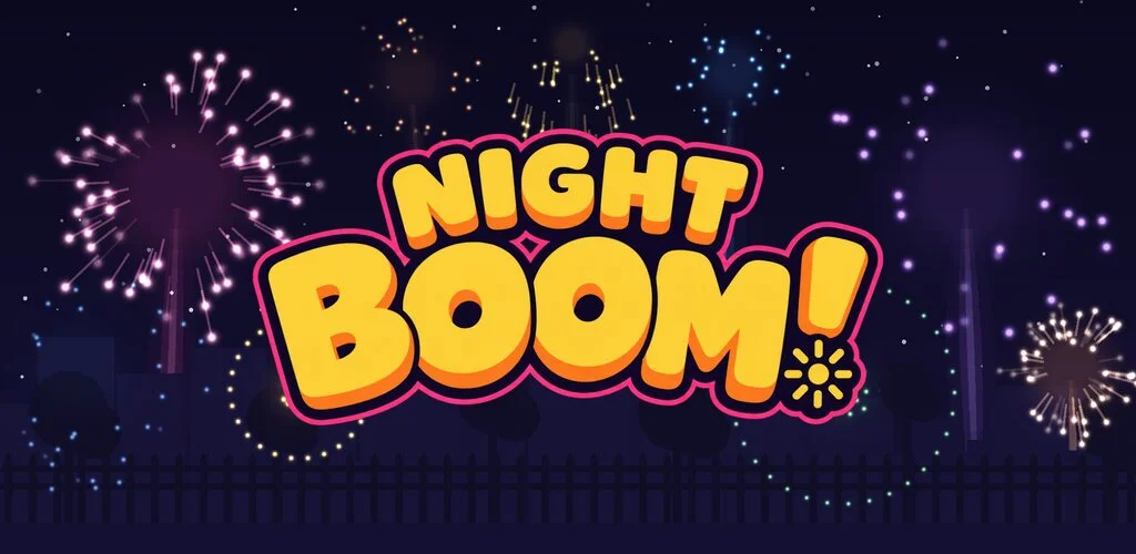 Night Boom!: rockets bursting into fireworks over a cheering crowd at night